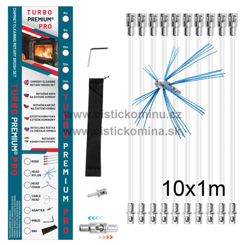 Rotačná kefa na čistenie komína TURBO Premium® PRO - 10m