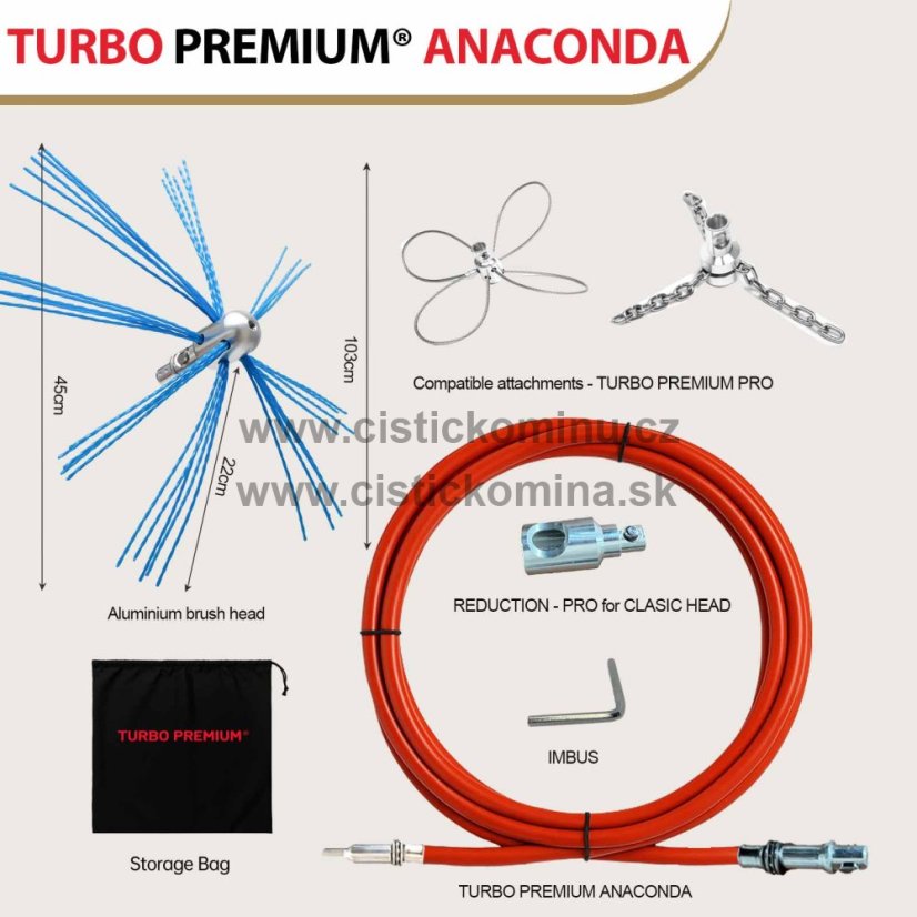 Rotační kartáč na čištění komínů TURBO Premium® Anaconda - 8m