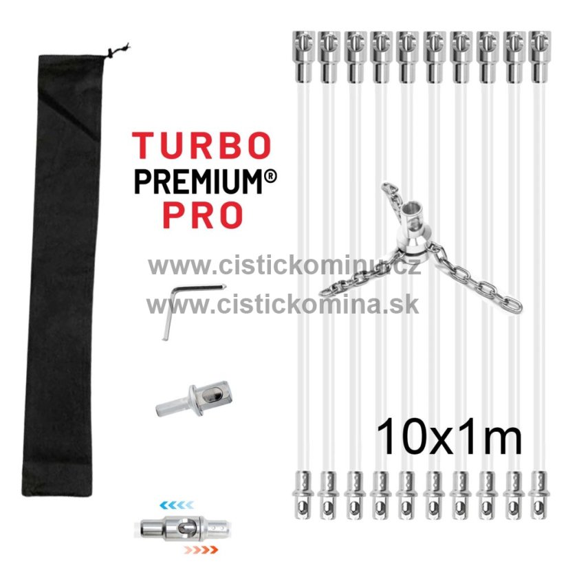 Rotační kartáč na čištění komína s řetězovou hlavou TURBO Premium® PRO - 10m