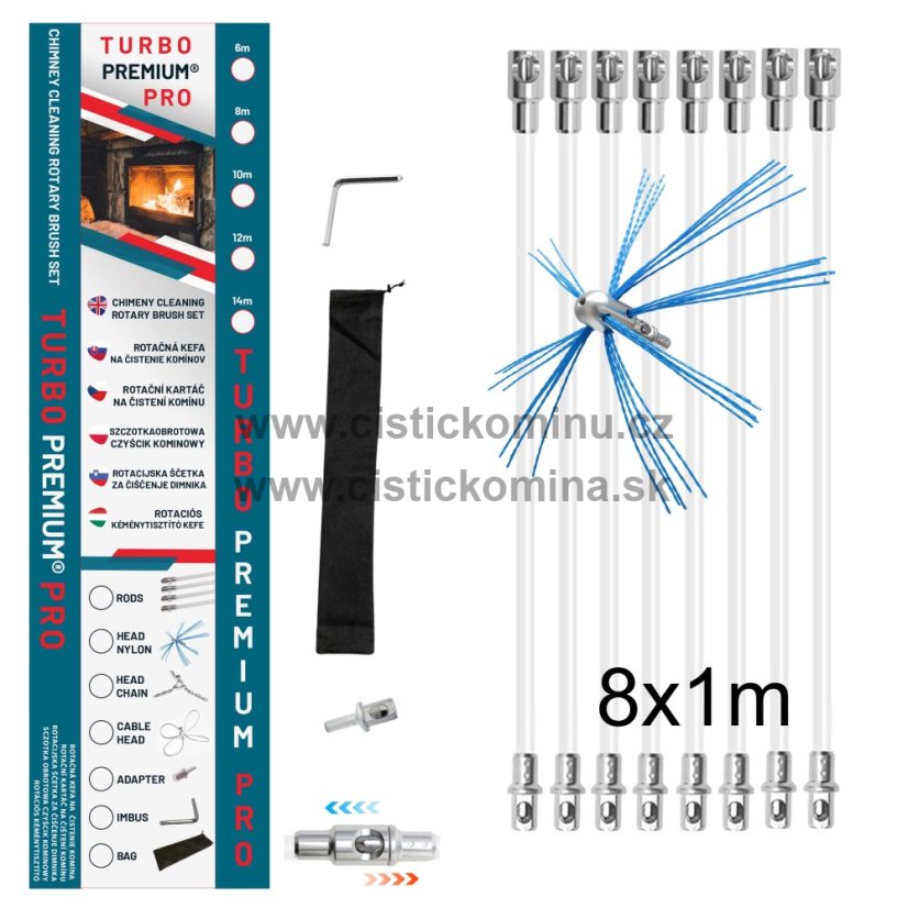 Rotační kartáč na čištění komínů TURBO Premium® PRO  - 8m