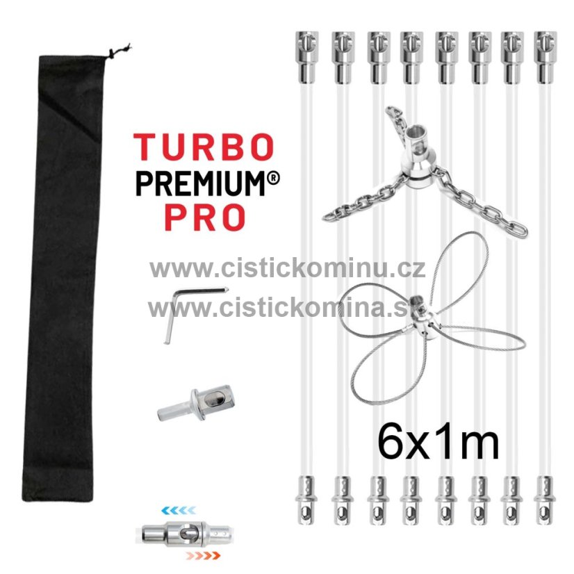Rotační kartáč na čištění komína s řetězovou hlavou a lankem TURBO Premium® PRO - 6m