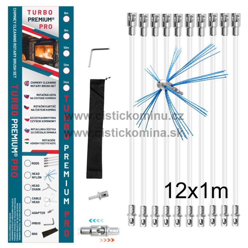 Rotačná kefa na čistenie komína TURBO Premium® PRO - 12m