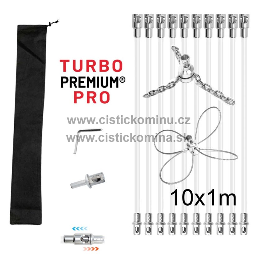 Rotačný kefa na čistenie komína s reťazovou hlavou a lankom TURBO Premium® PRO - 10m