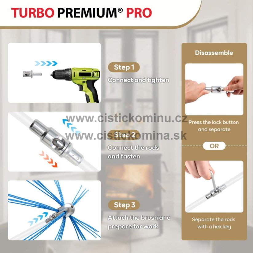 Rotačná kefa na čistenie komína TURBO Premium® PRO - 6m